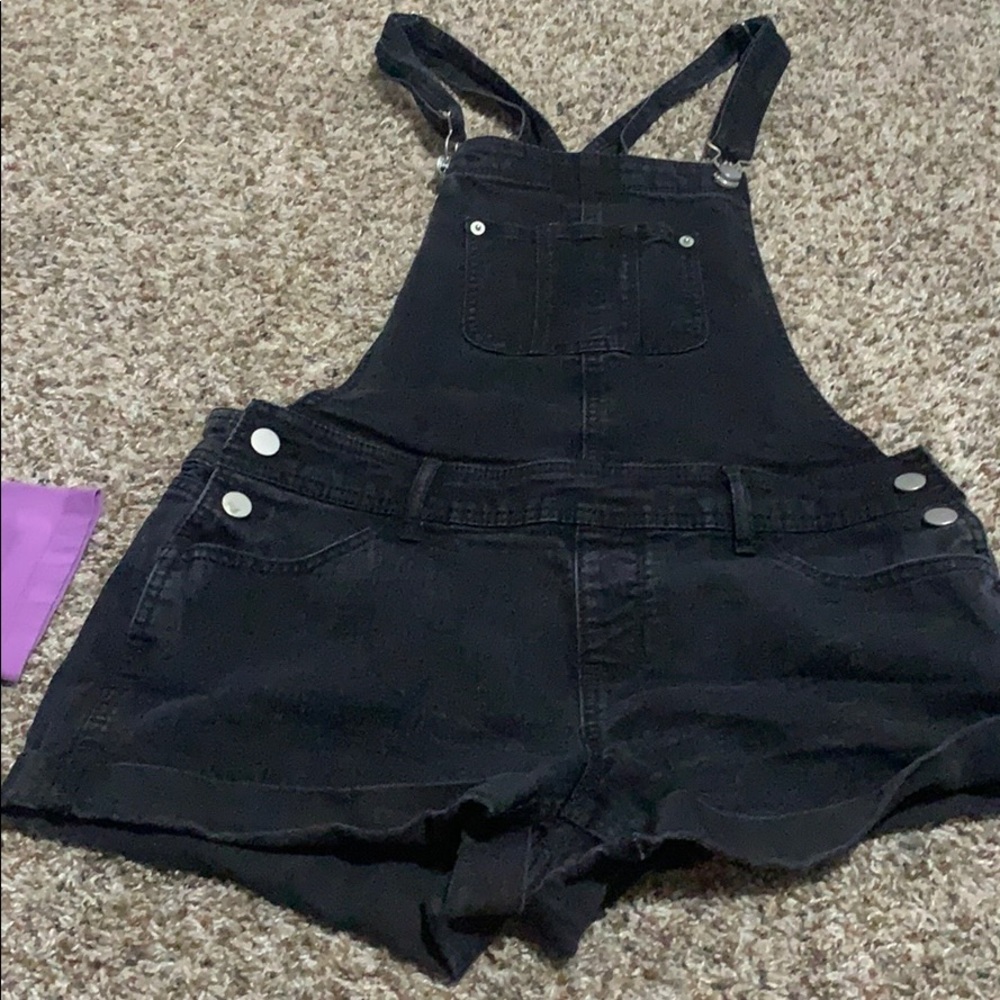 Black overall shorts